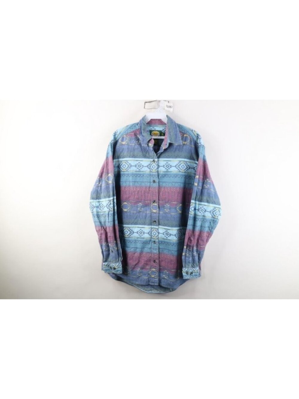 Vtg 90s Cabelas Womens Medium Faded Southwest Aztec Chamois Cloth Button Shirt